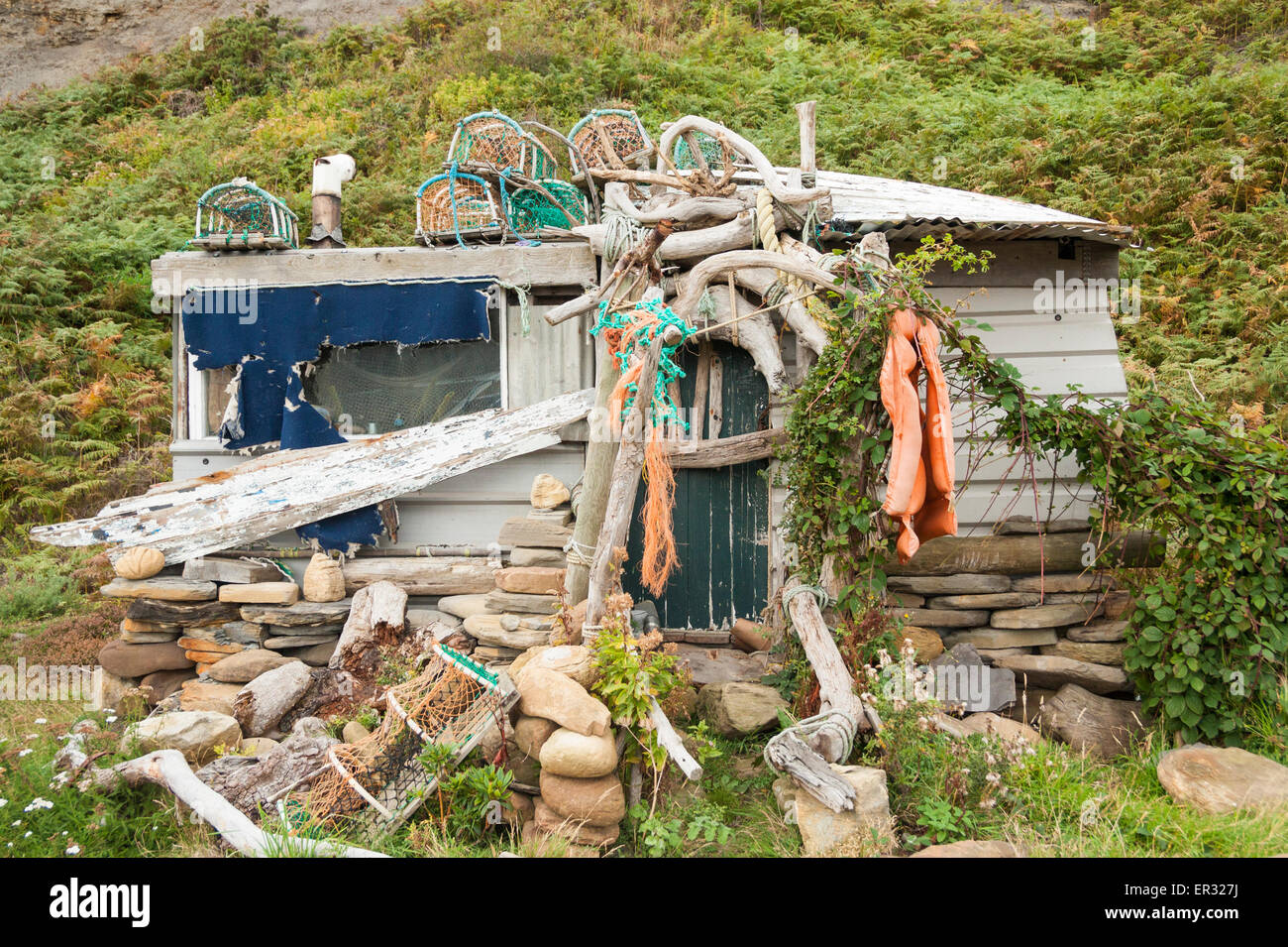 Fisherman`s hut at Port Mulgrave near Staithes on te North Yorkshire coast. England. UK Stock Photo